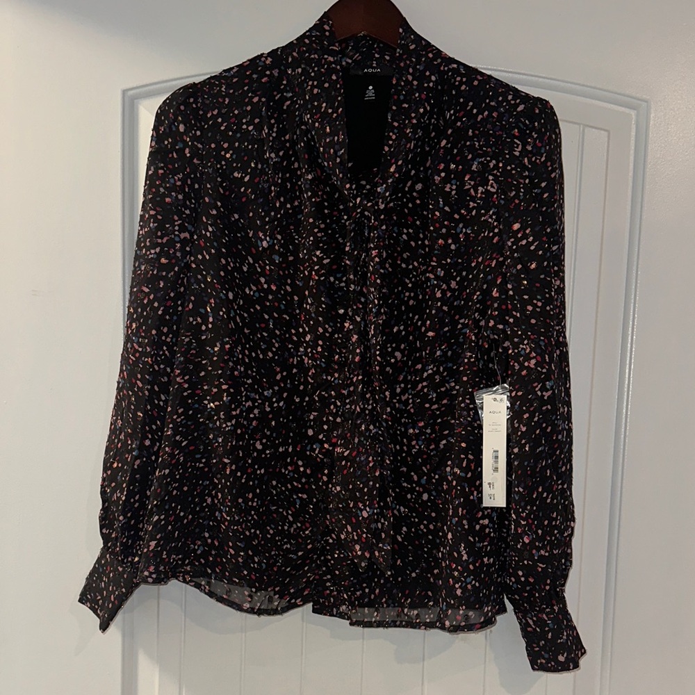 Aqua Black and Pink Speckled Blouse